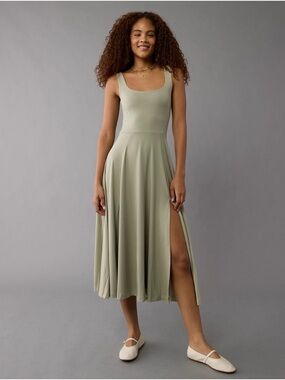 American Eagle Scoop Neck Olive Green Midi Dress -  L